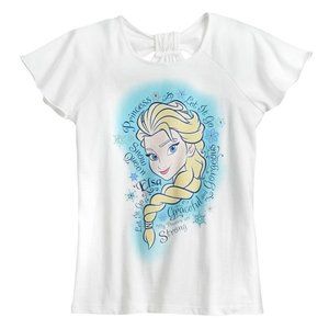 DISNEY FROZEN ELSA SHORT SLEEVE SHIRT GIRL 2T SPARKING BOW BACK NEW